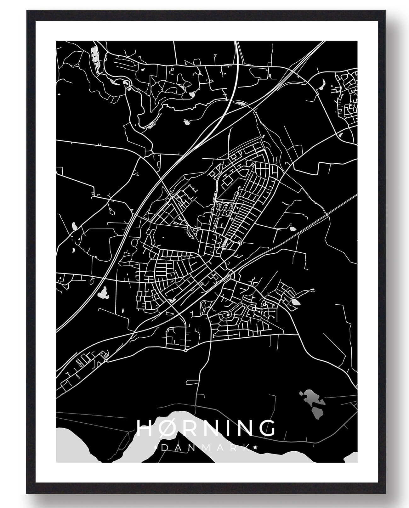 Hørning byplakat - Sort design til hjemmet
