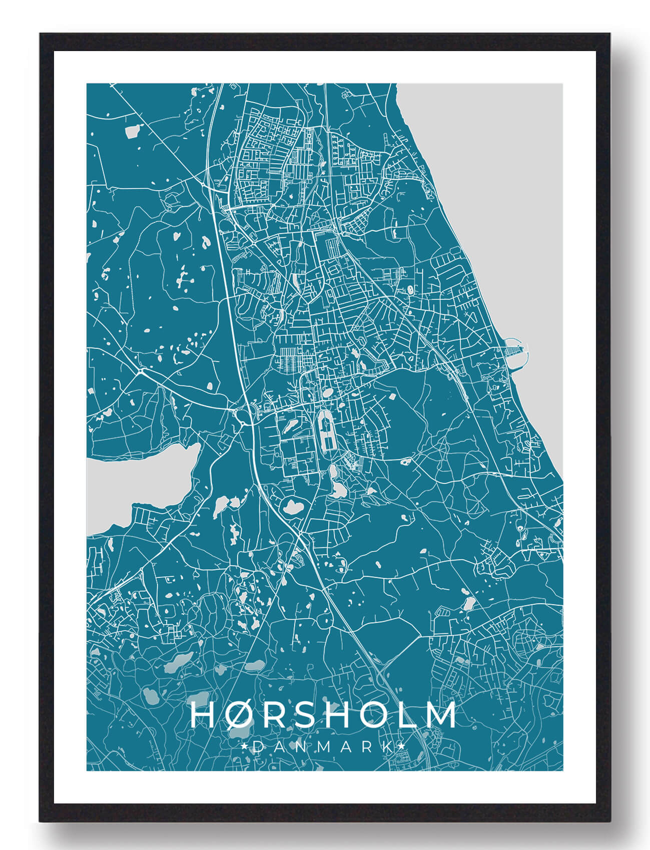 Hørsholm byplakat - Blå design til væggen