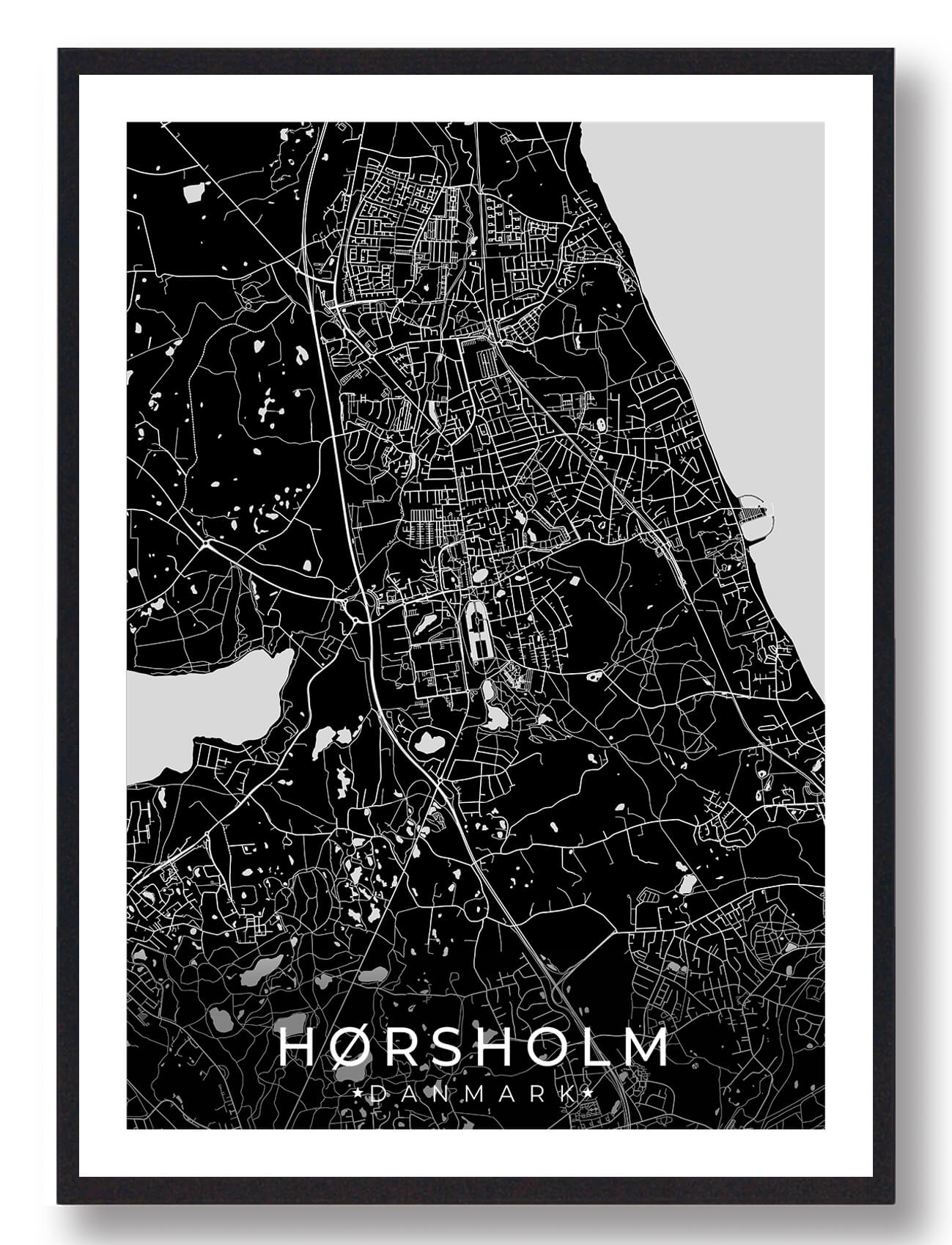 Hørsholm byplakat - elegant sort design til væggen