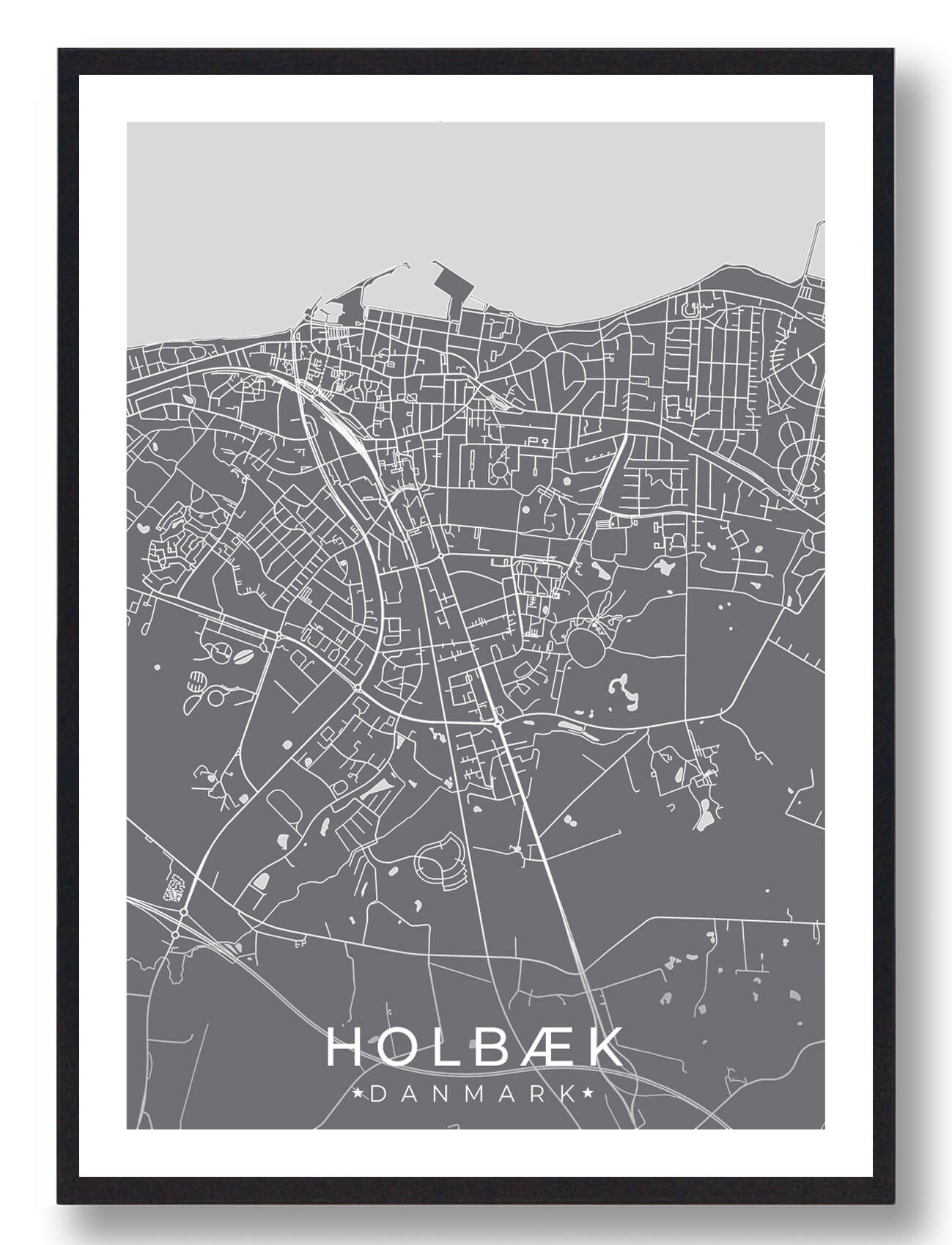 Holbæk byplakat - grå design til dit hjem