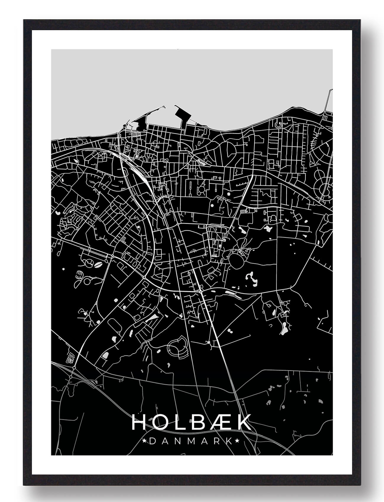 Holbæk byplakat - elegant sort design