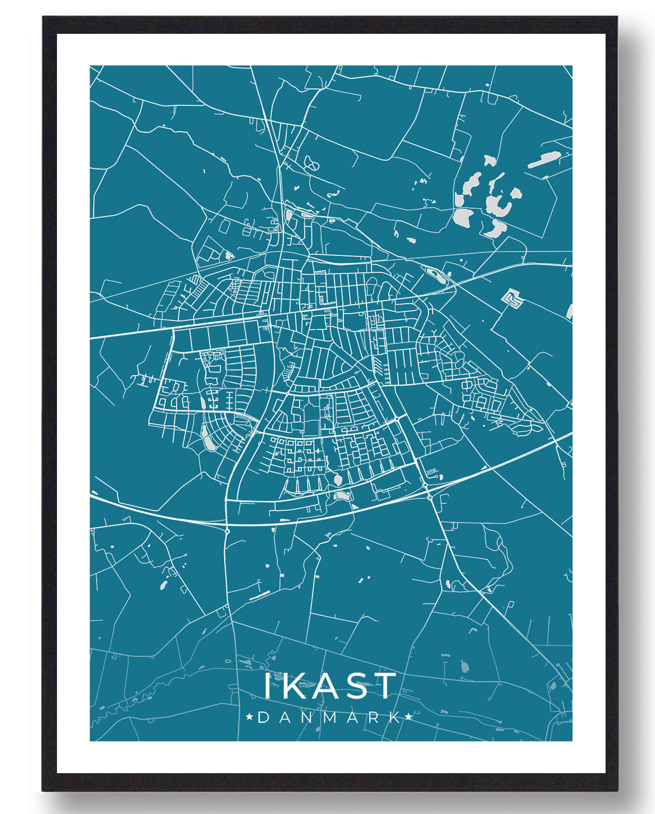 Ikast byplakat - moderne blå design til hjemmet