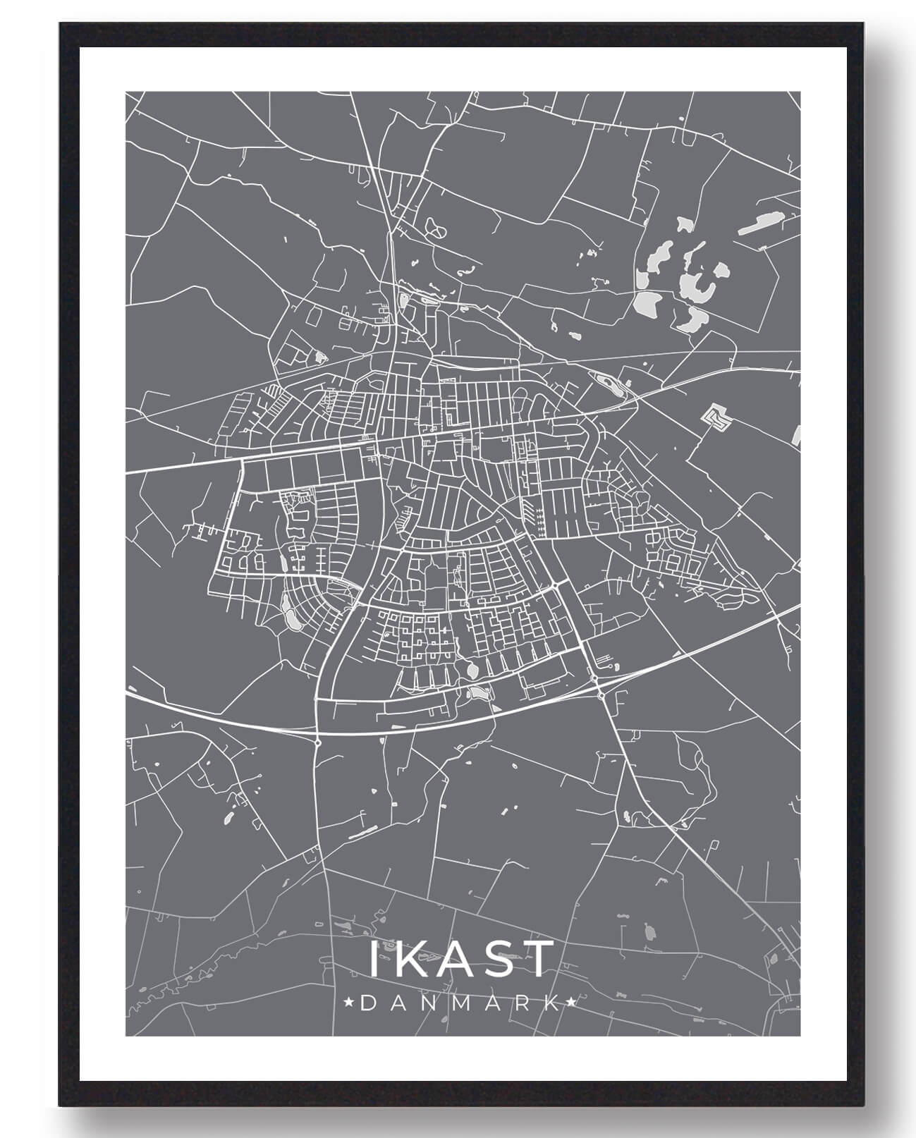 Ikast byplakat – moderne grå design til dit hjem