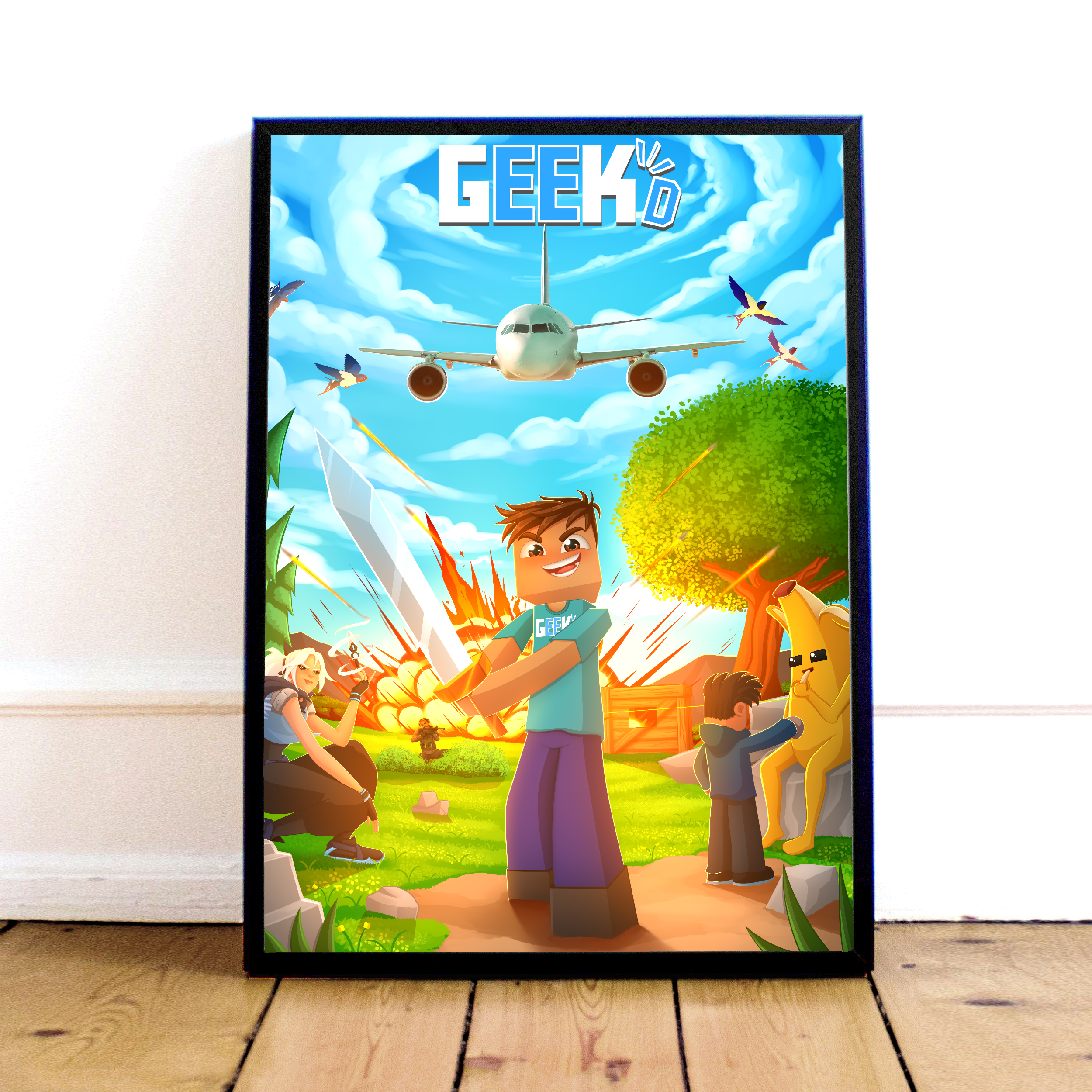 Geekd Plakat med populære spil som Minecraft og Fortnite