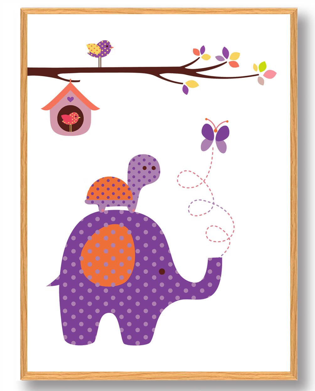 Farverig Elefant og Skildpadde Plakat til Børneværelset