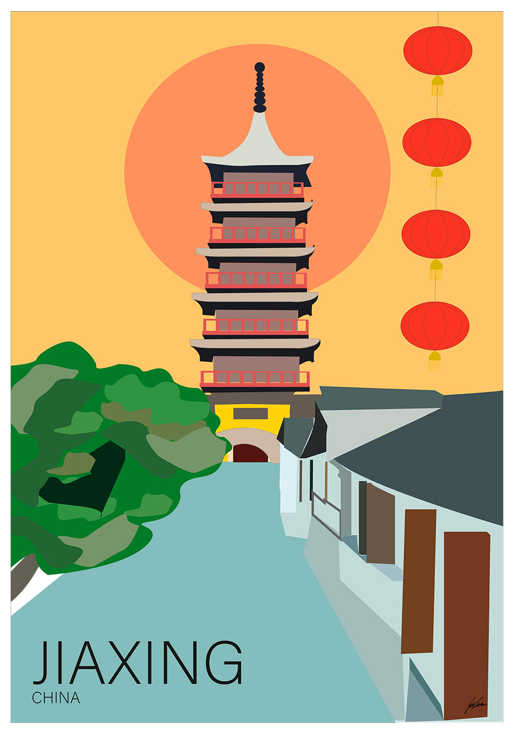 Jiaxing By Plakat af Justesen – Unik Kunst til Dit Hjem