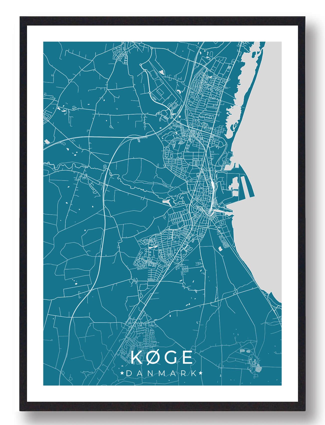Køge By Plakat - Blå til moderne indretning