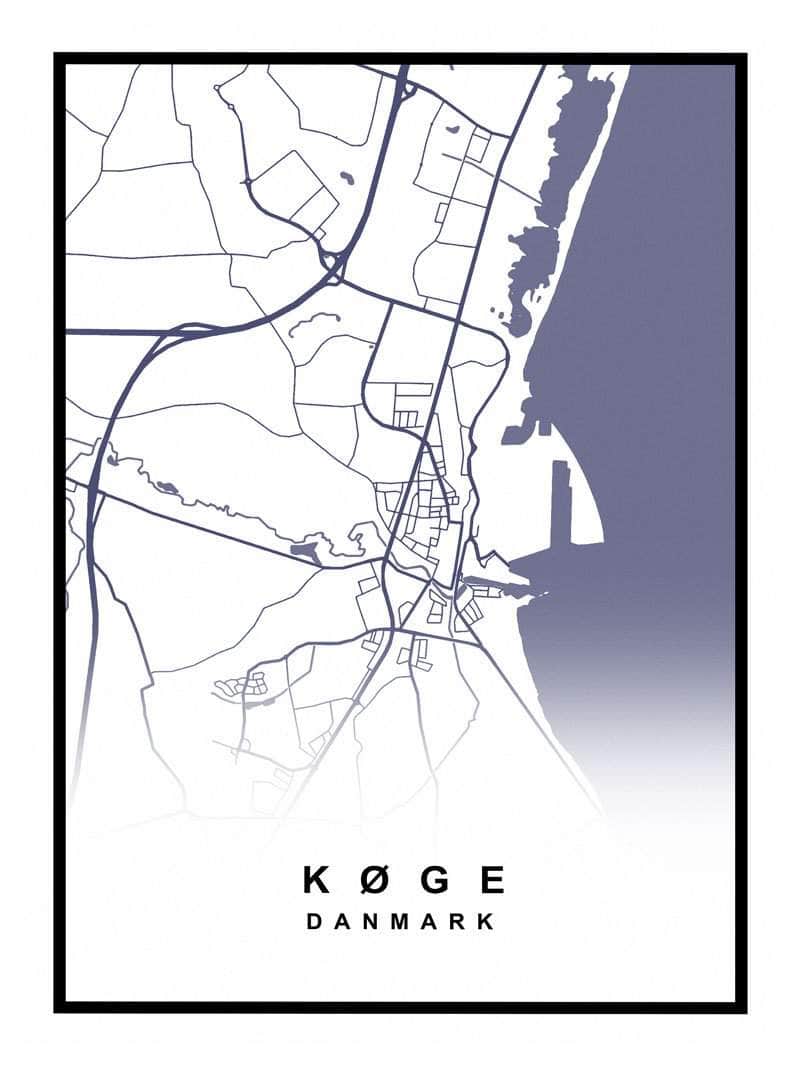 Køge Plakat - Detaljeret Kort over Køge By