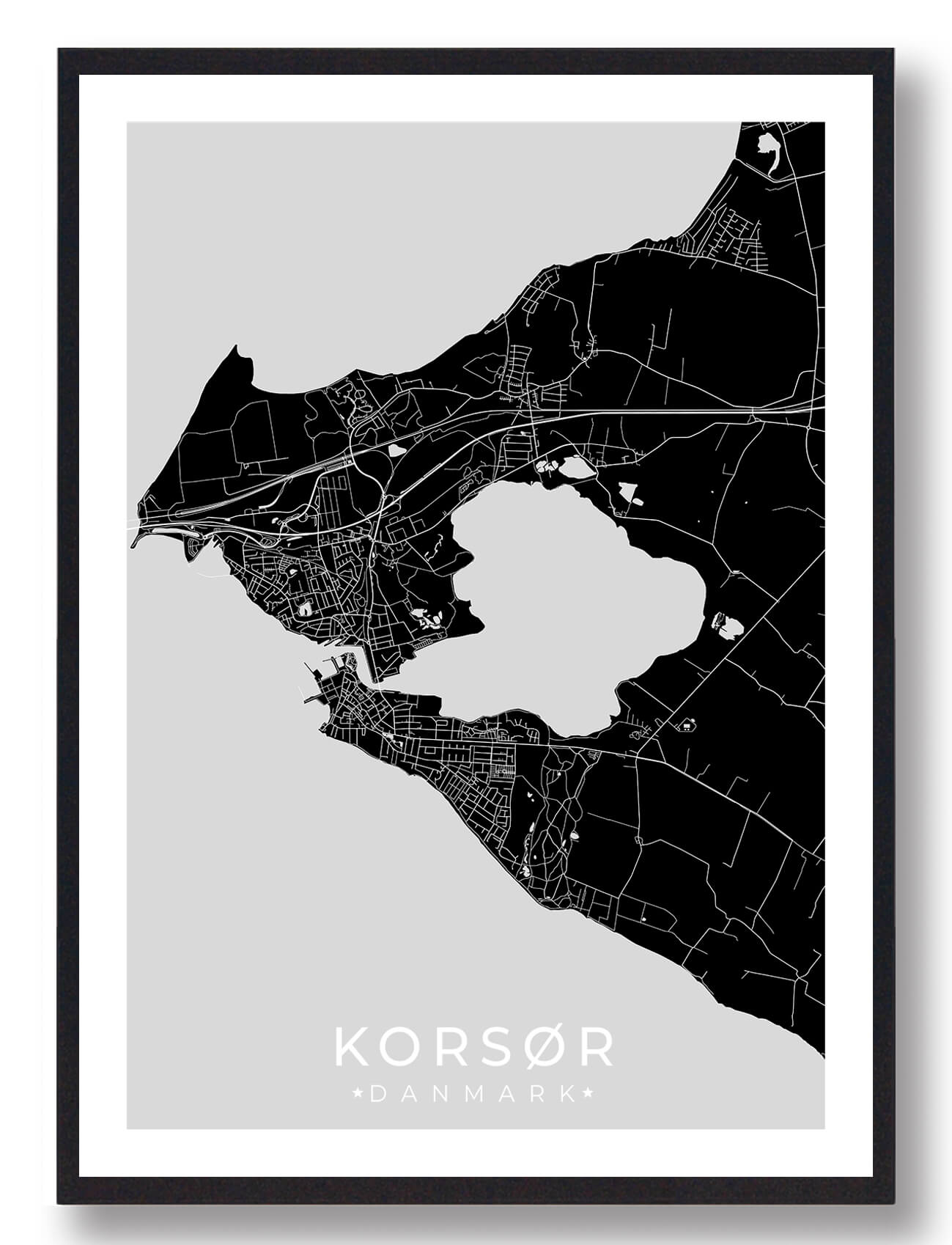 Korsør By Plakat - Sort Dekoration til Dit Hjem
