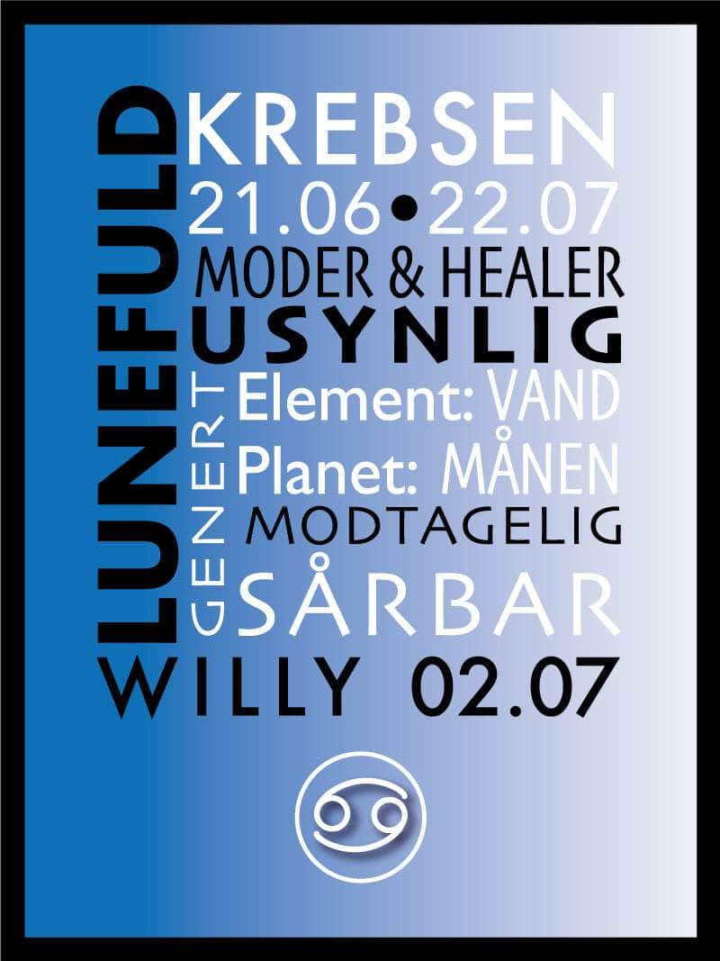 Krebsen Stjernetegn Plakat med Beskrivelse - Egly Design