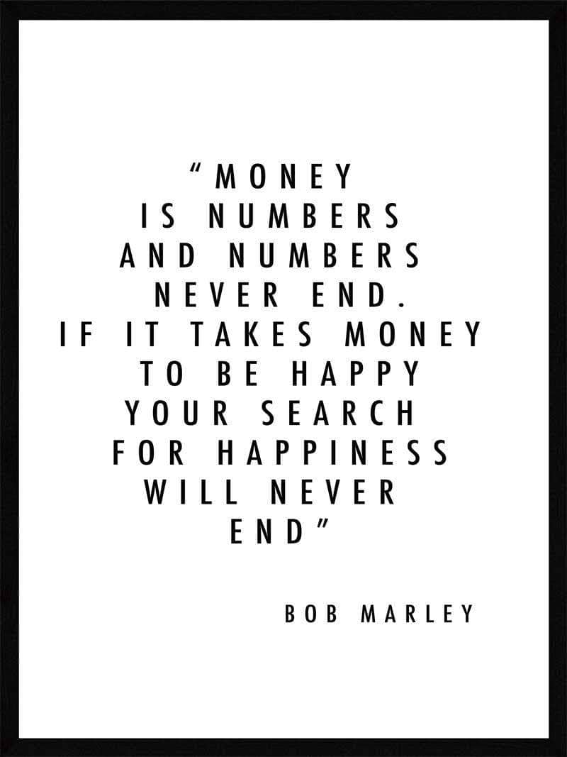 Bob Marley Plakat - "Penge er Tal" Citat til Inspiration