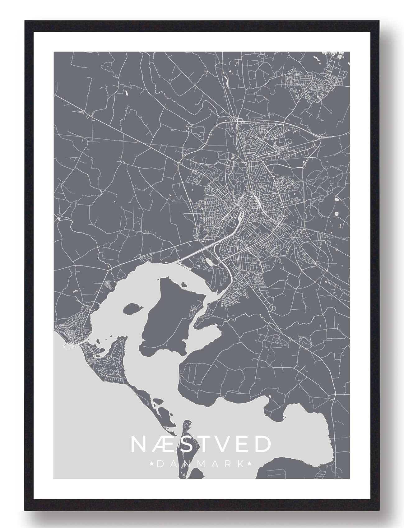 Næstved By Plakat - Grå Design til Væggen