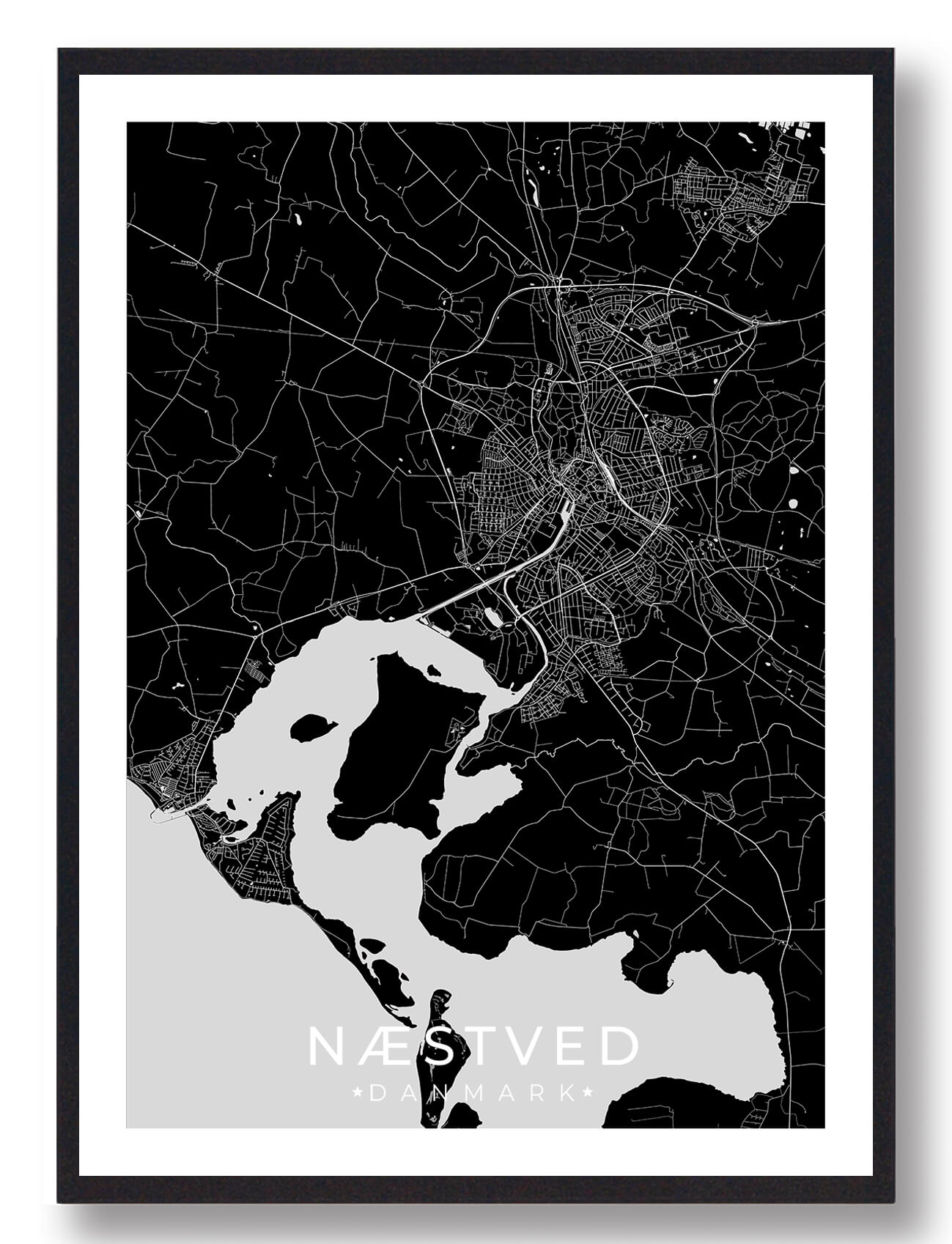 Næstved by plakat - elegant sort design til væggen