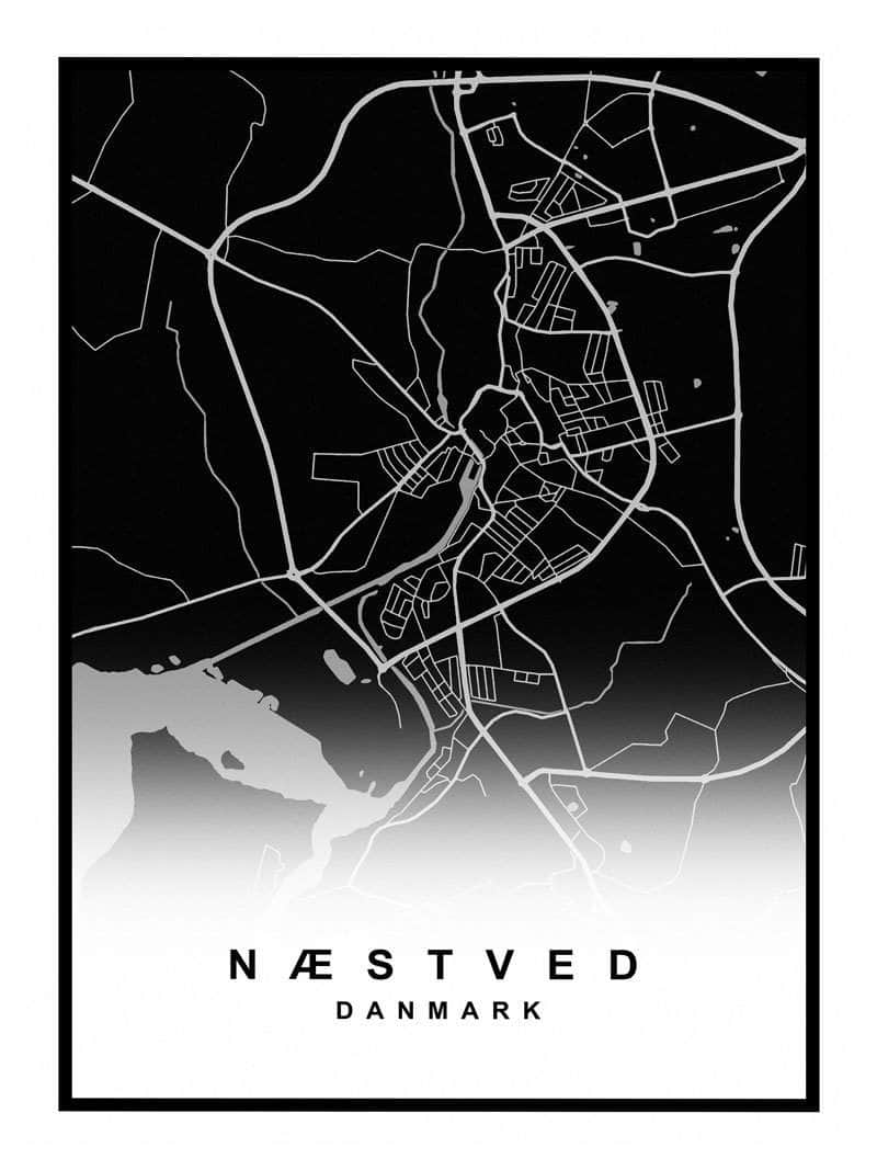 Næstved Plakat - Detaljeret Kort over Næstved By