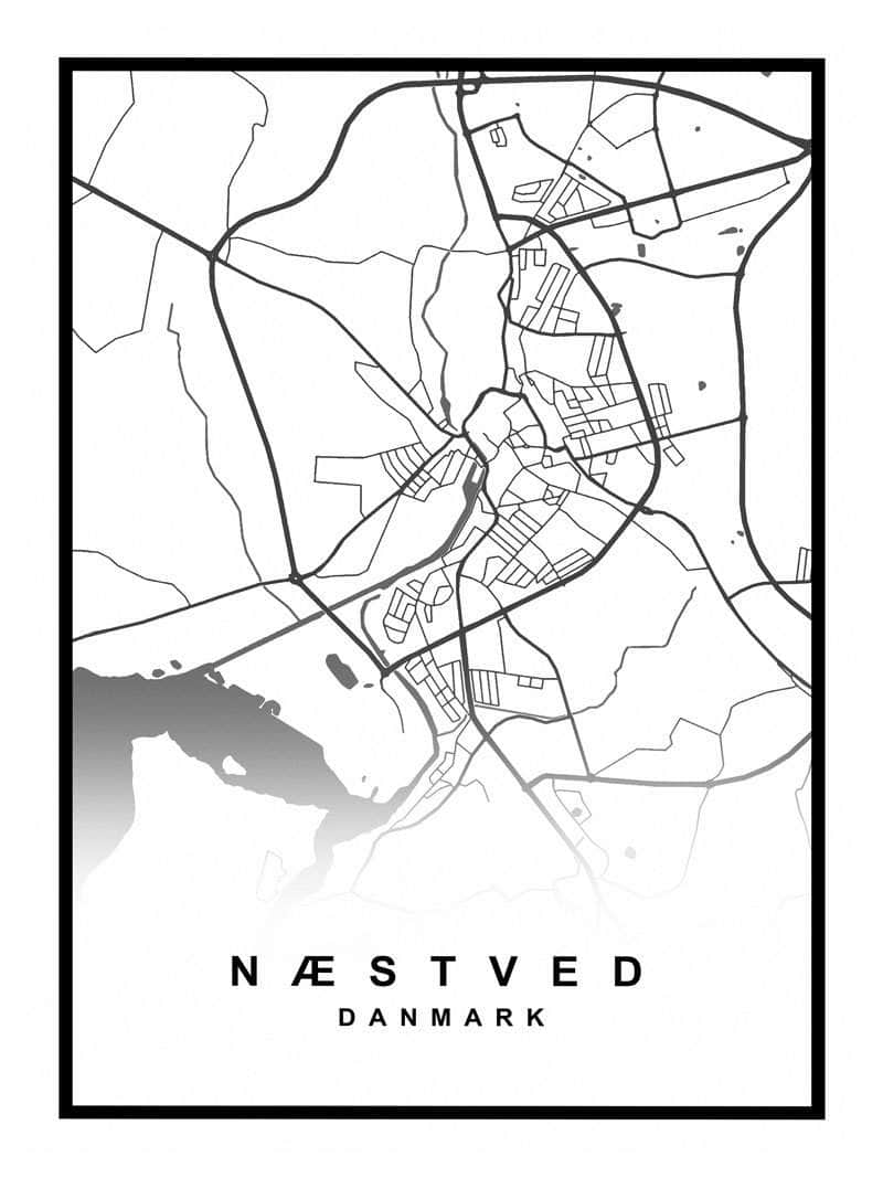 Næstved Plakat - Detaljeret Kort over Byen Næstved