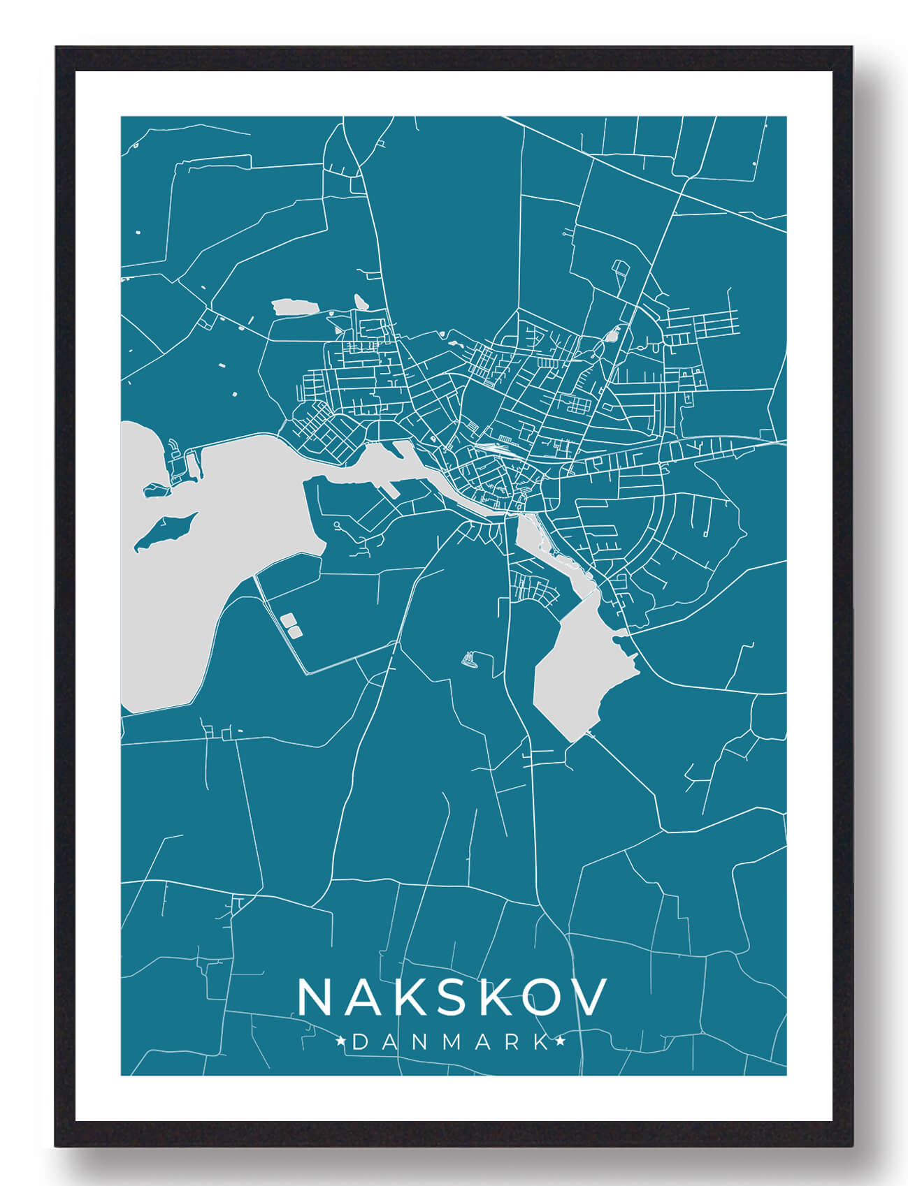 Nakskov By Plakat - Blå Dekoration til Dit Hjem