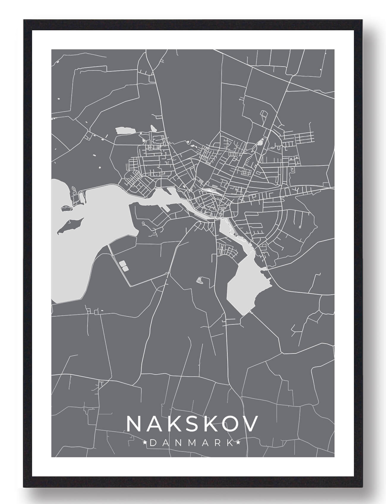Nakskov By Plakat - Grå Dekoration til Dit Hjem