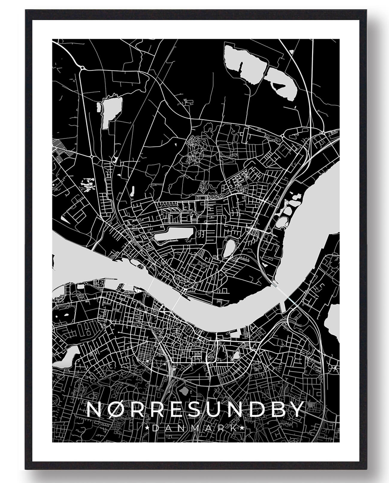 Nørresundby By Plakat - Sort Design til Dit Hjem