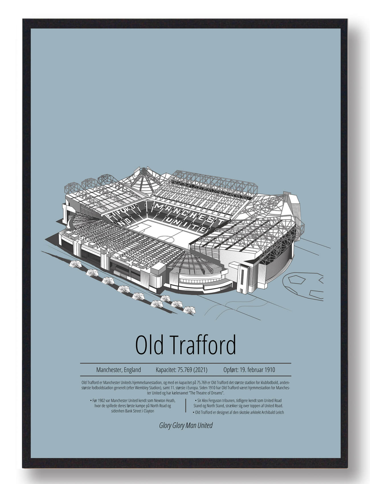 Old Trafford Plakat – Manchester United i Lyseblå