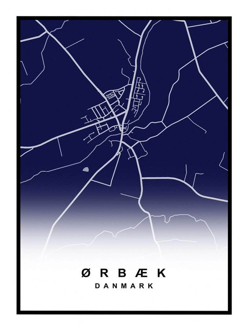 Ørbæk Plakat - Smukt kort over Ørbæk by