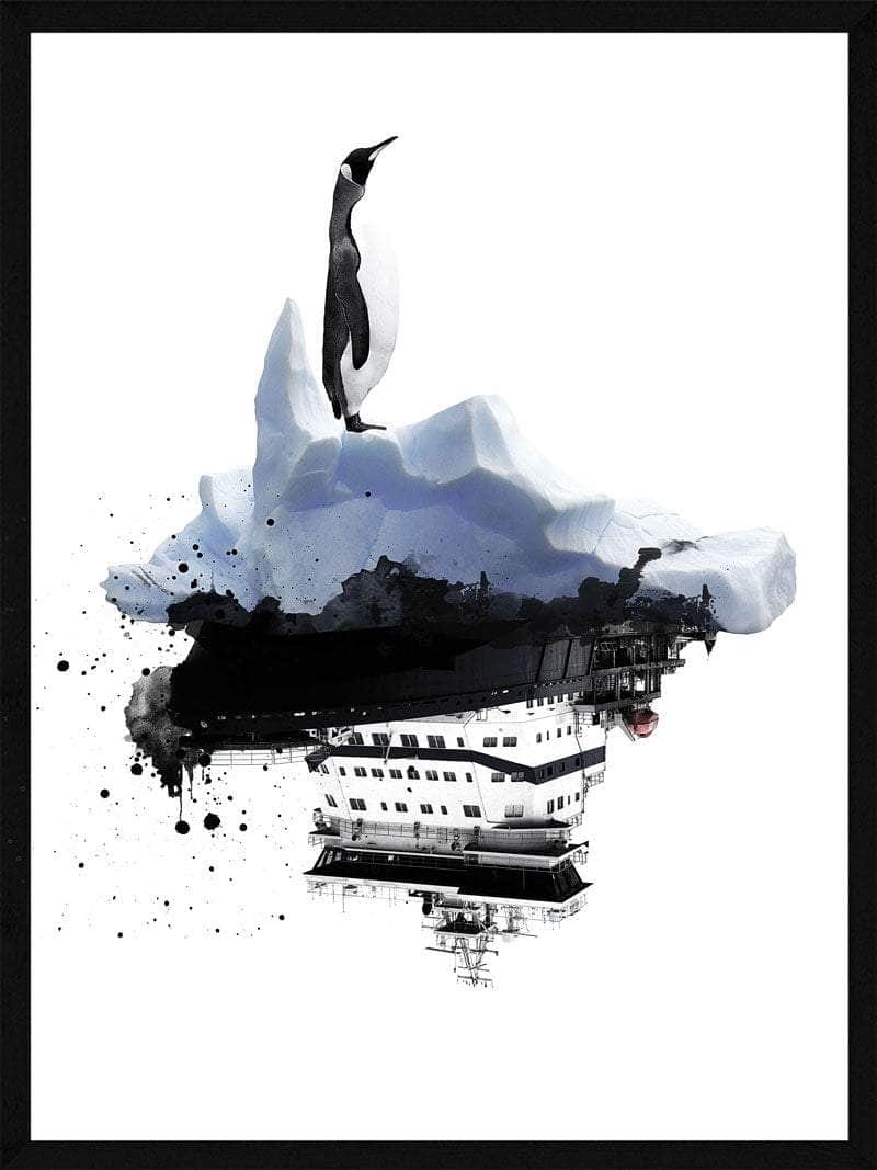 Pingvinplakat med isbjerg - Abstrakt kunstværk