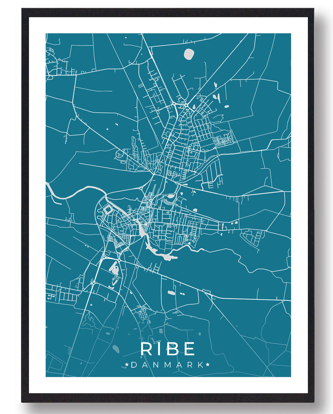 Ribe By Plakat - Blå til Indretning i Syddanmark