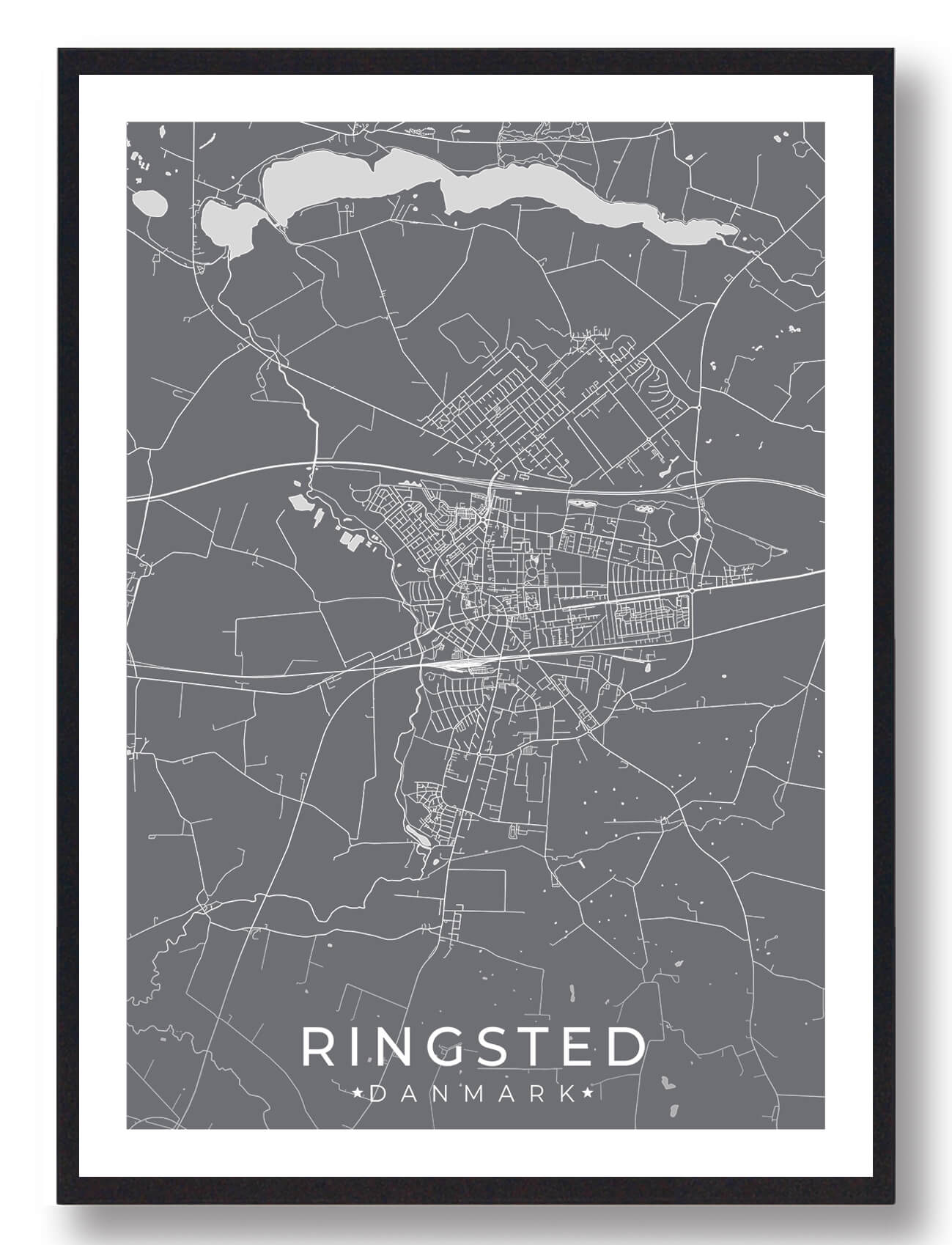 Ringsted by plakat - grå kort til væggen