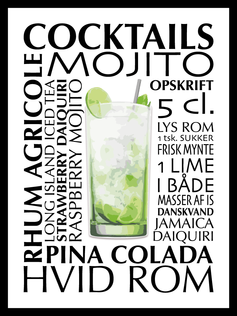 Rom Plakat med Cocktail Opskrift - Perfekt til Rom Elskere
