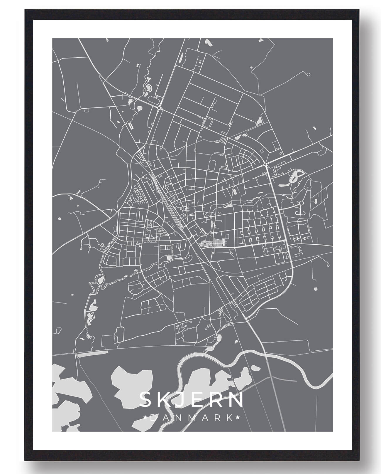 Skjern by plakat - grå til en god pris!