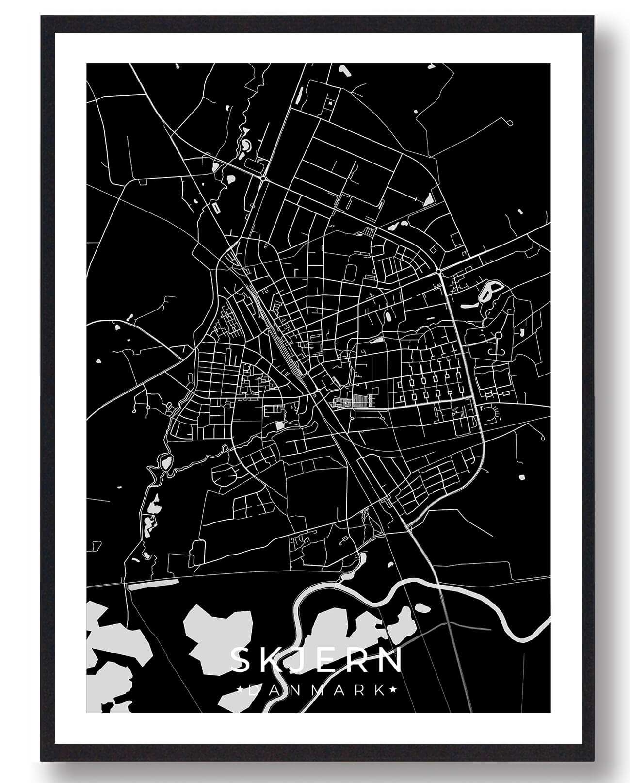Skjern By Plakat - Sort til Fantastisk Pris!