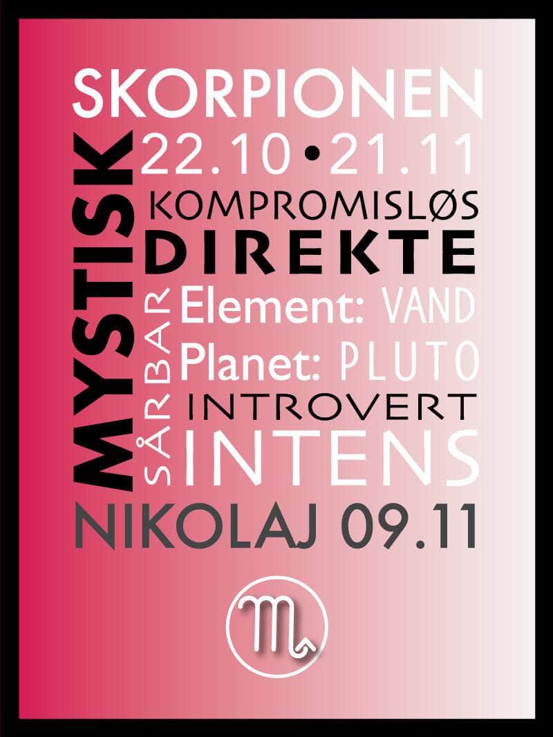 Skorpion Stjernetegn Plakat med Værdier – Sort Design