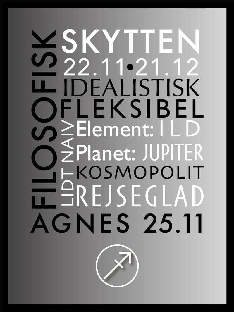 Skytten Stjernetegn Plakat med Værdier fra Egly Design