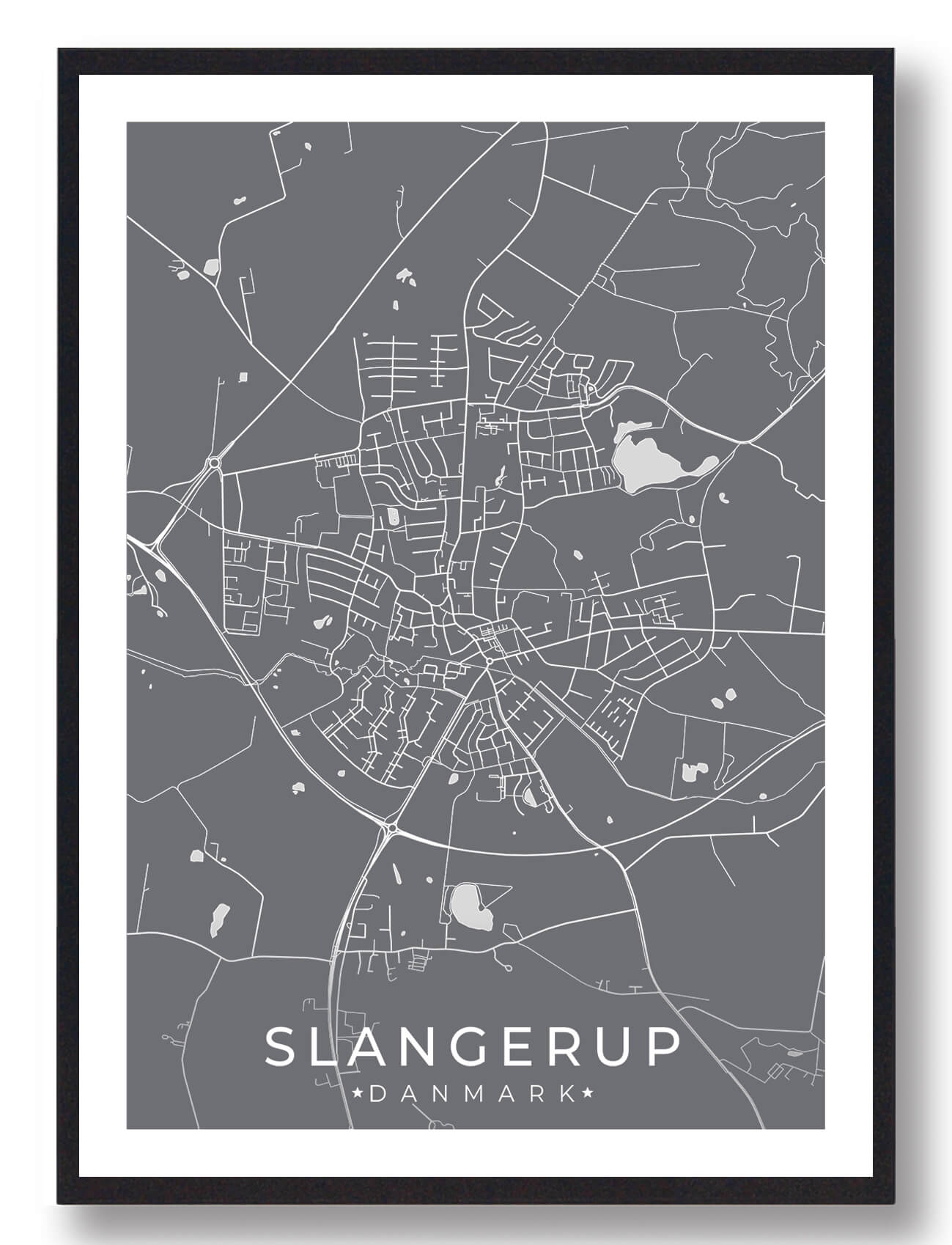 Slangerup by plakat - grå design til væggen