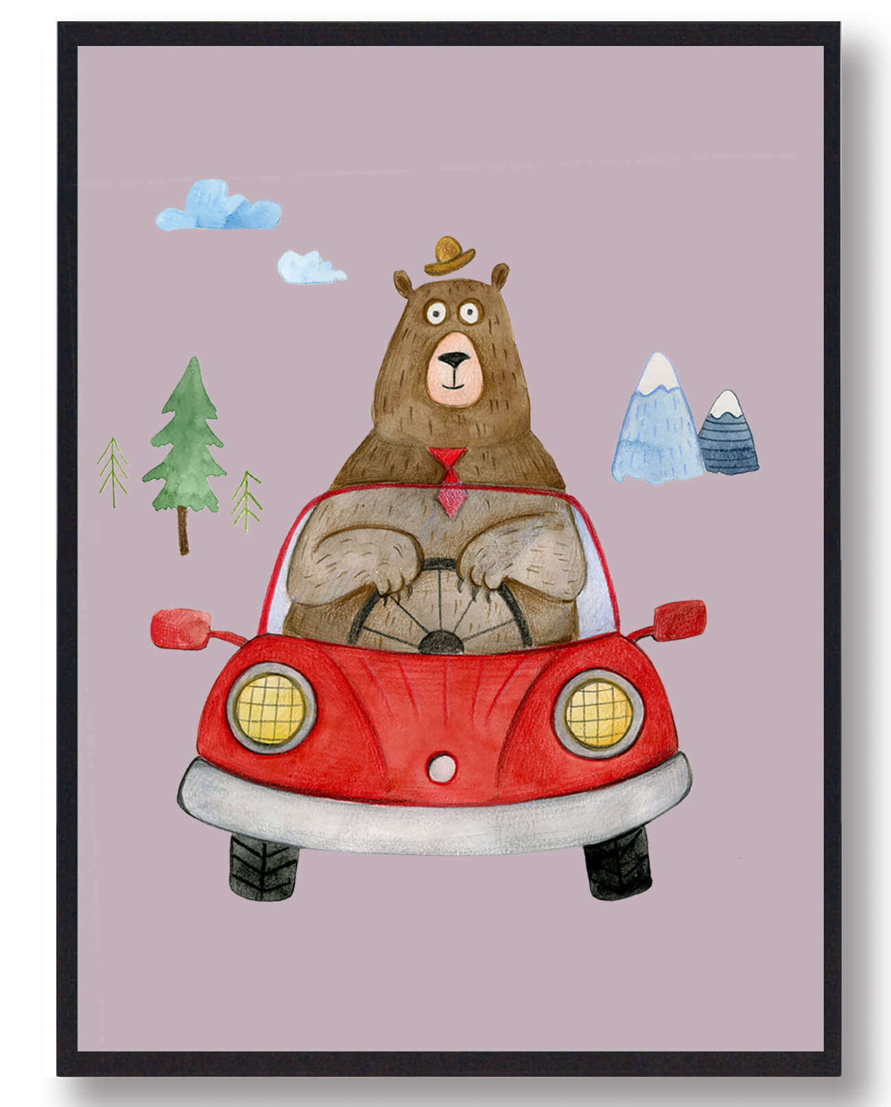 Bjørnen - håndtegnet plakat (lyserød)