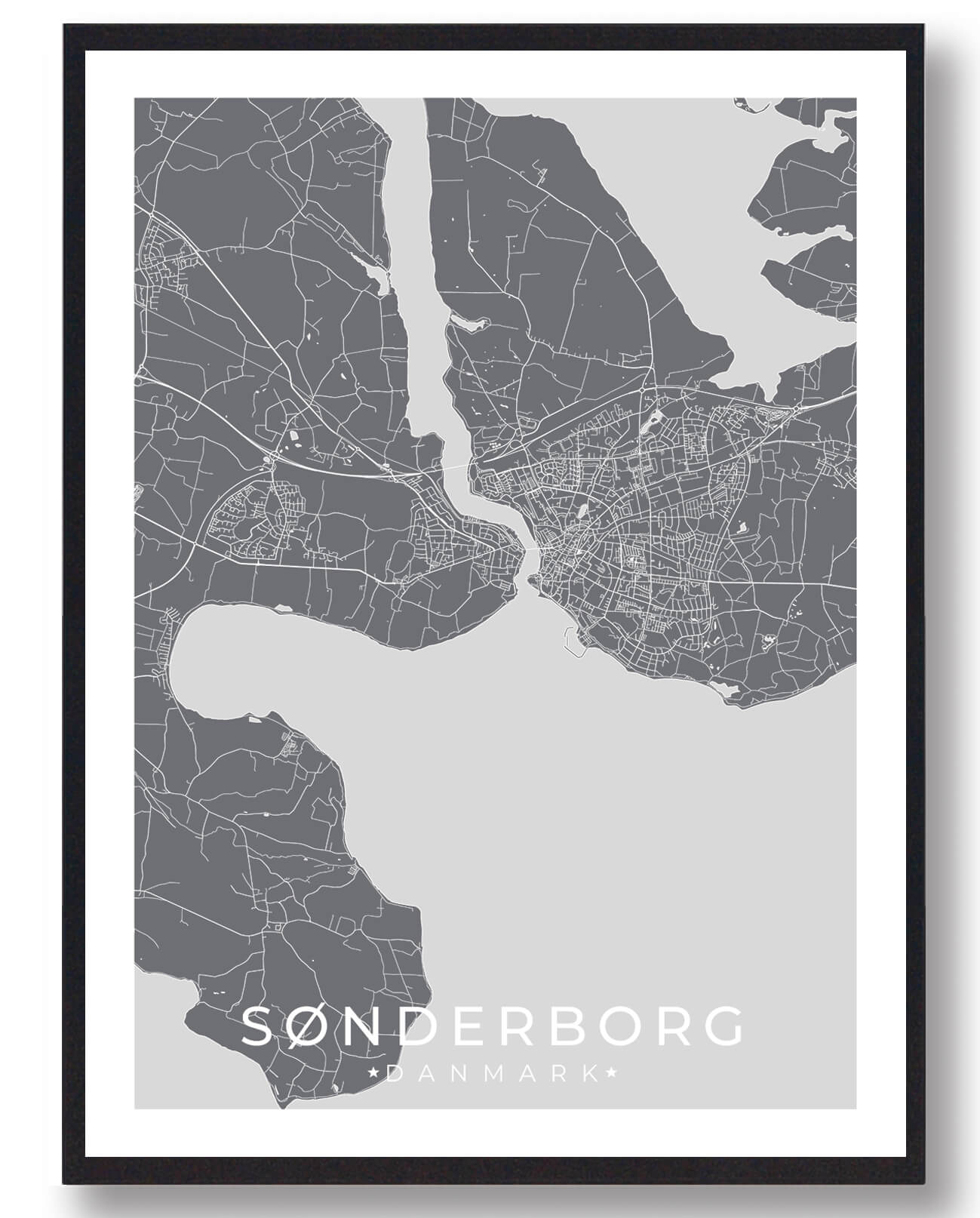 Sønderborg by plakat - grå til din vægdekorationsinspiration