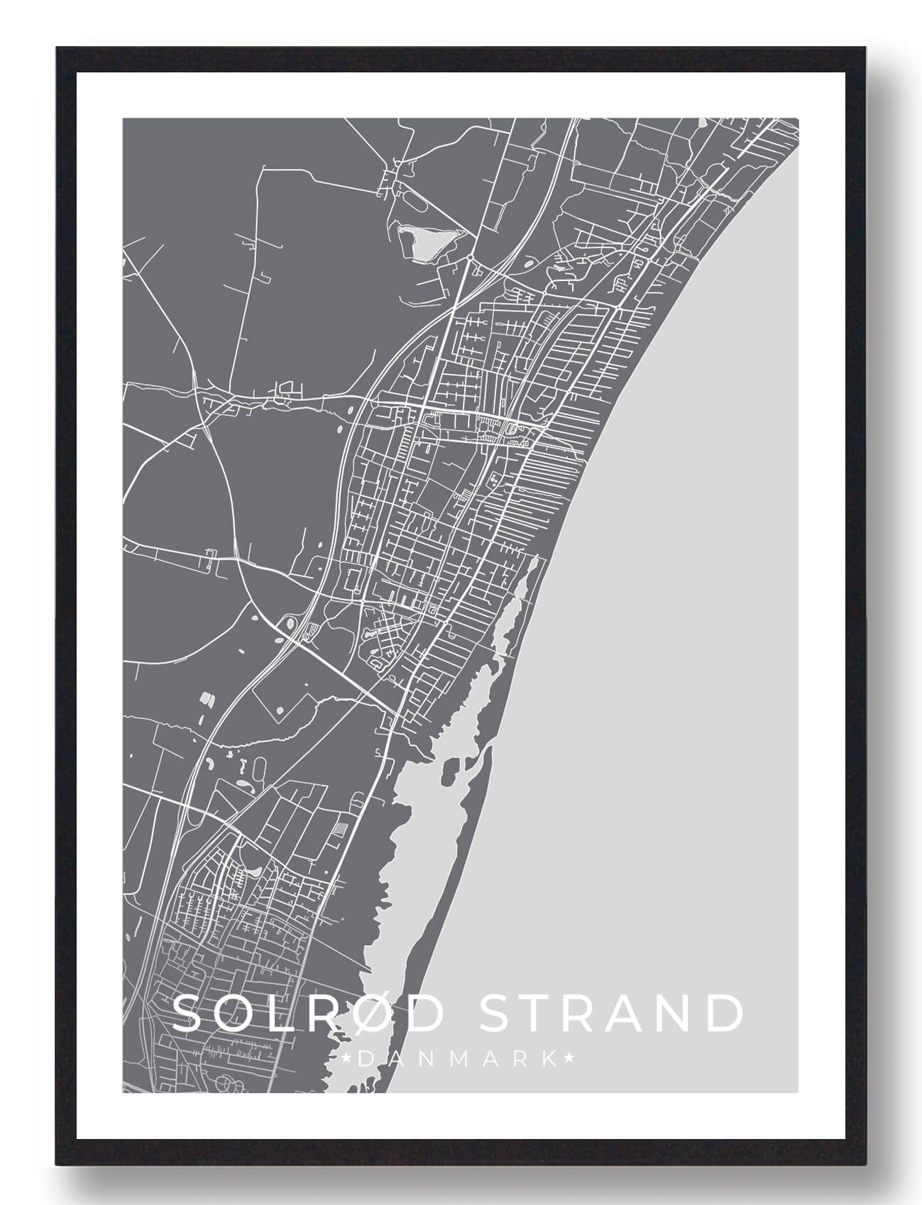 Solrød Strand Byplakat - Moderne Grå Design