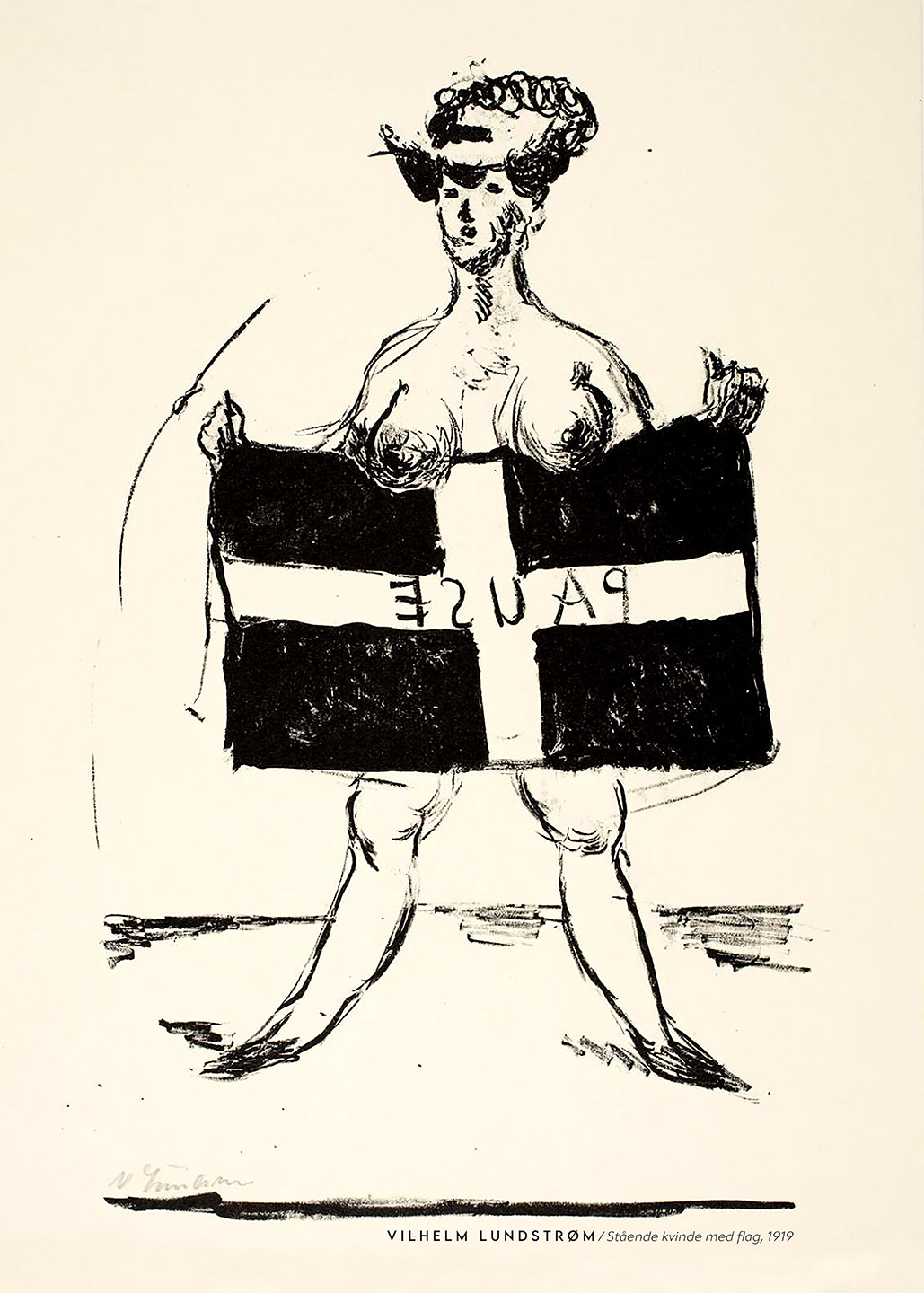 Stående kvinde med flag, 1919 - Unikt kunstværk