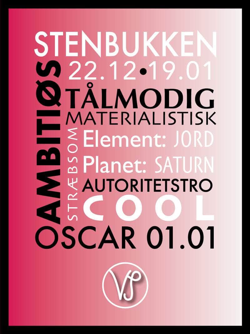 Stenbukken Stjernetegn Plakat med Værdier - Sort Design