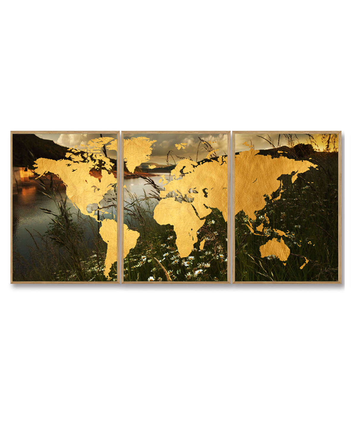 3-delt Verdenskort Plakat til Unik Indretning
