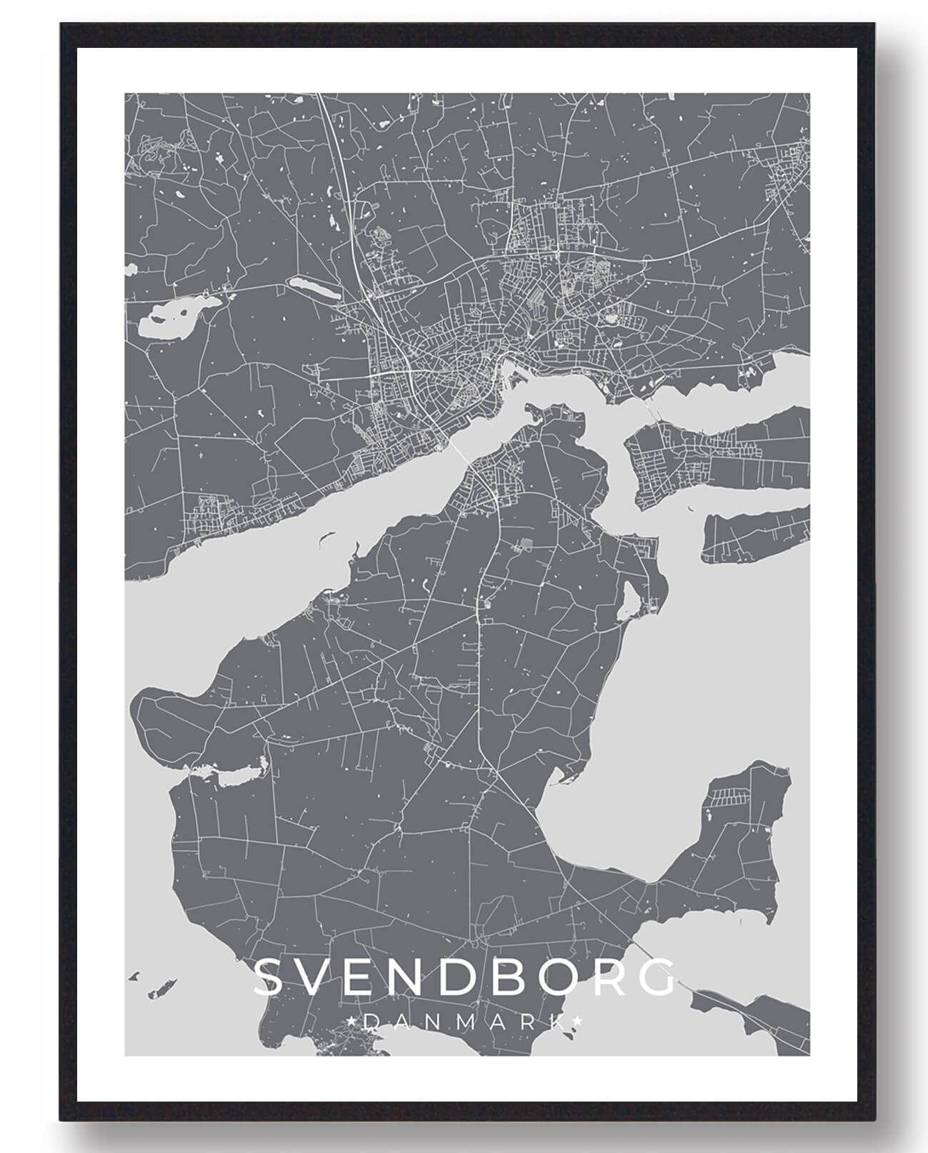 Svendborg By Plakat - Moderne Grå Design