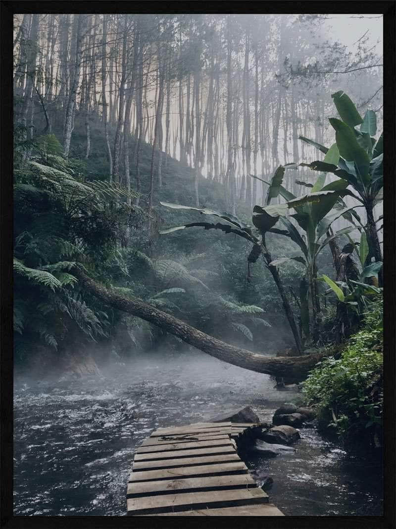 Træbro i Floden Plakat - Smuk Naturkunst til Dit Hjem