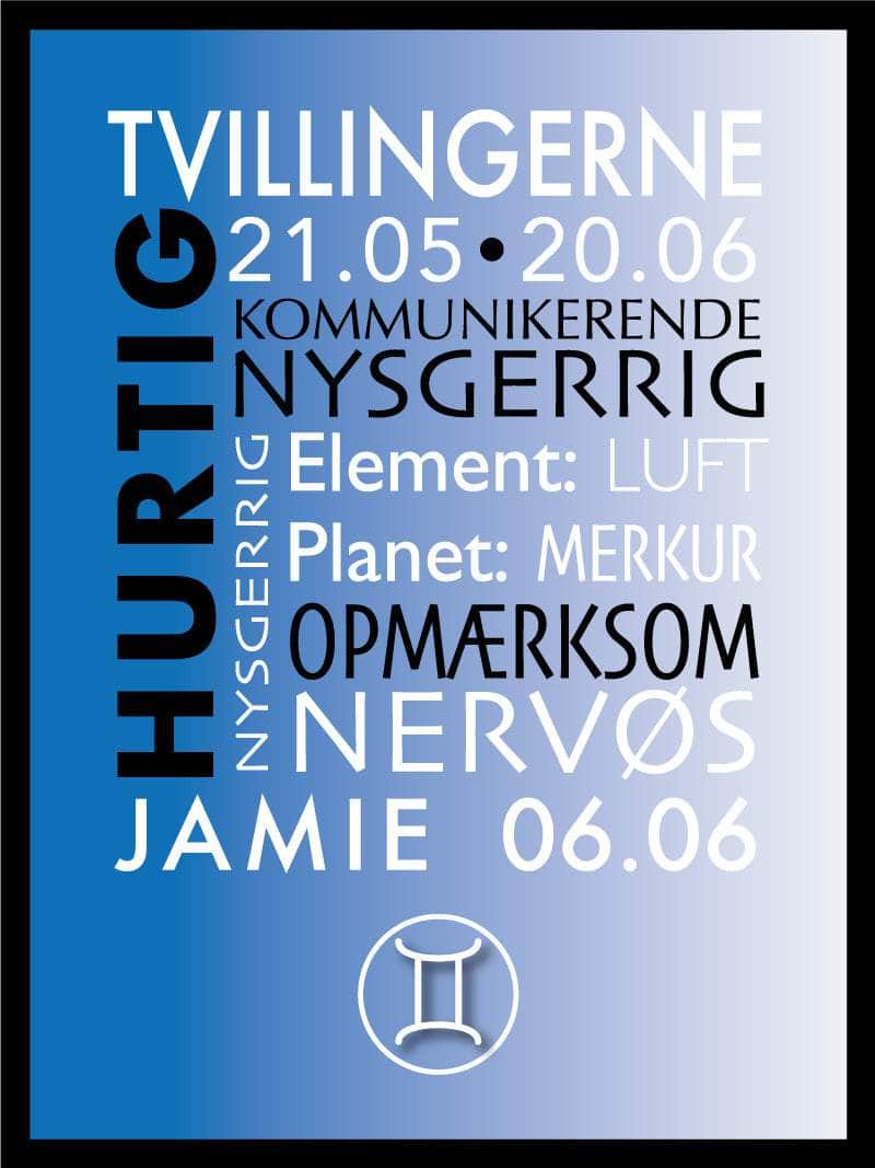 Tvillingerne Stjernetegn Plakat med Værdier og Tekst