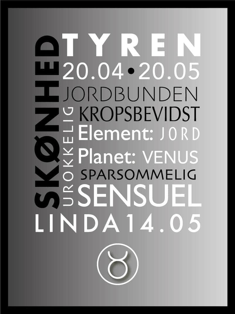Tyren Stjernetegn Plakat med Værdier fra Egly Design