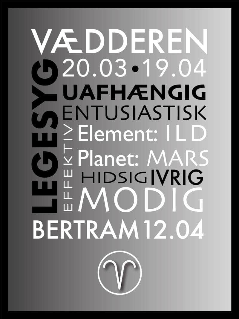 Vædderen Stjernetegn Plakat med Værdier - Særtilbud!
