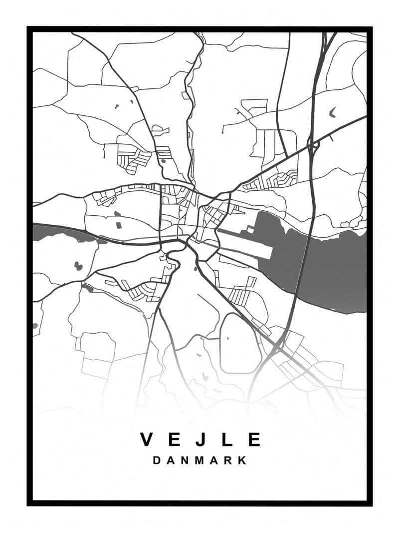 Vejle Plakat - Smukt kort over Vejle by