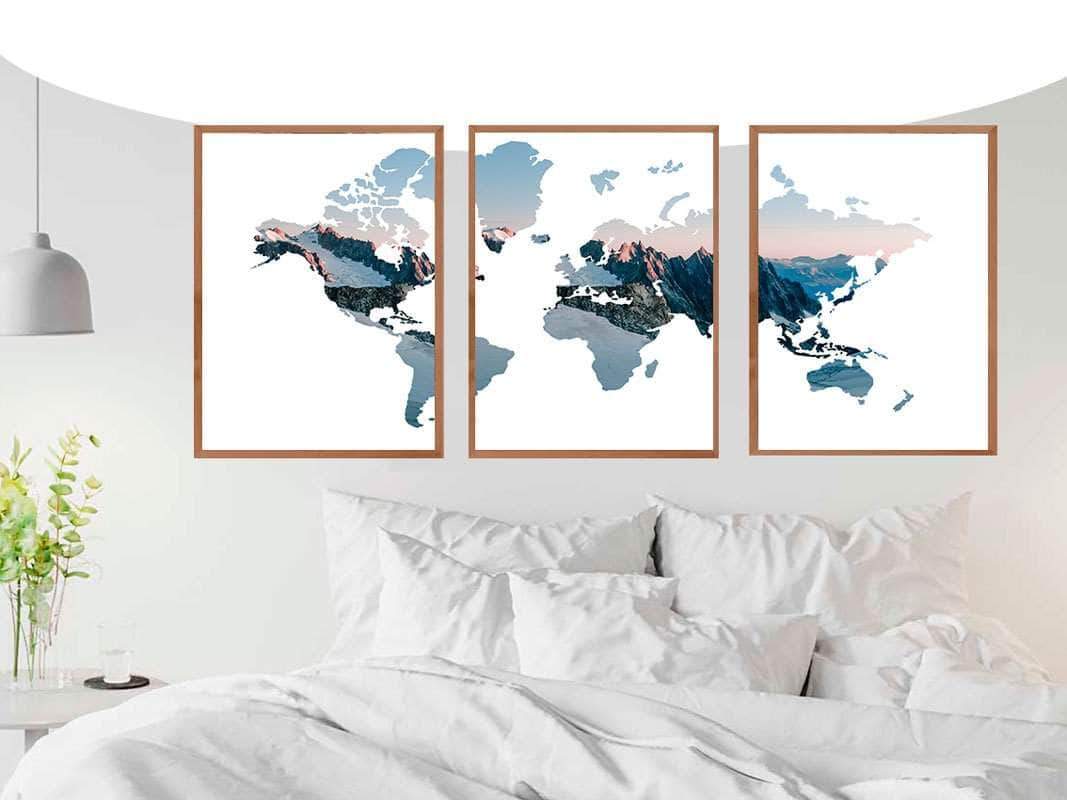 Verdenskort Plakat i 3 Dele – Skab Unik Atmosfære