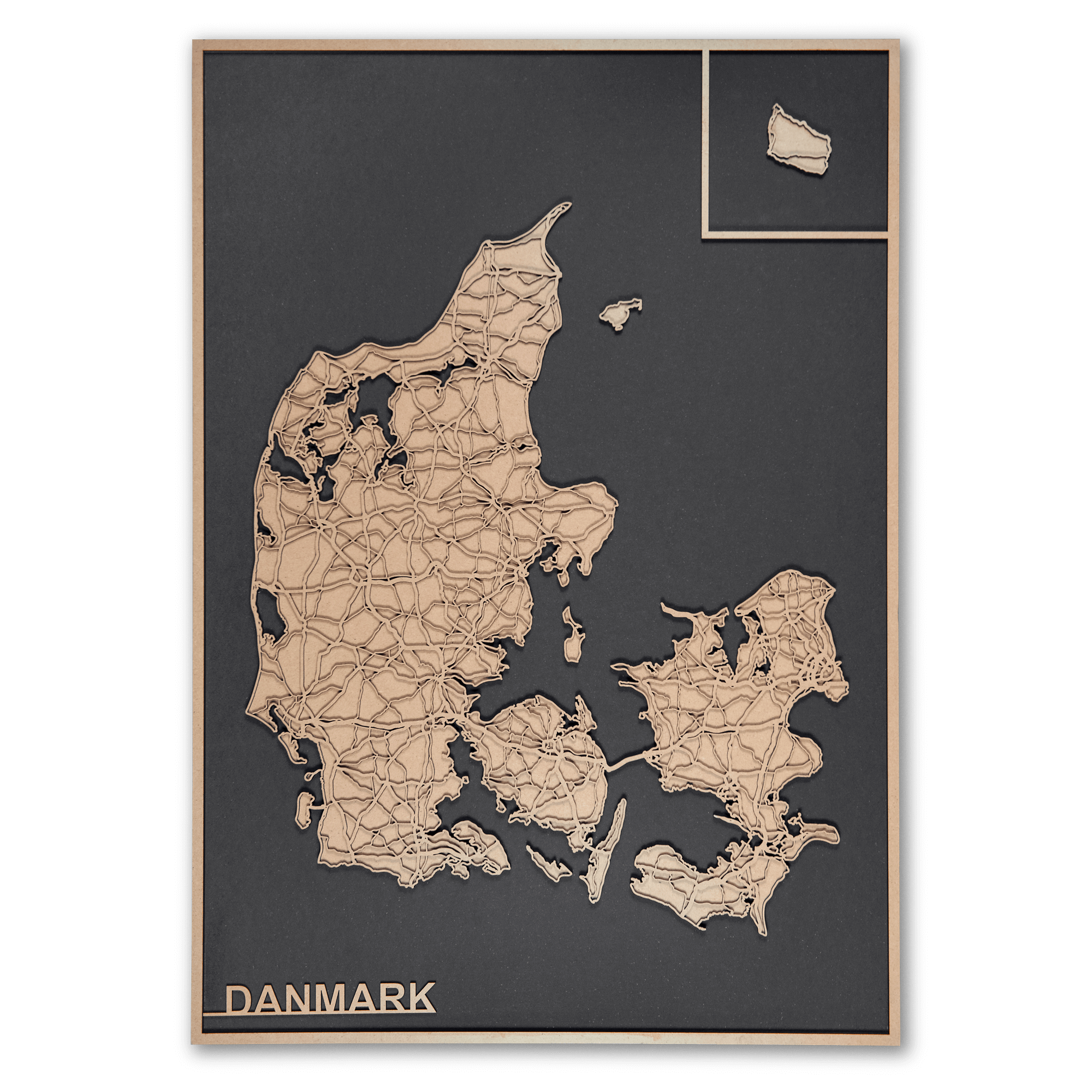 Elegant Sort Danmarkskort – Dansk Design 60 x 84 cm