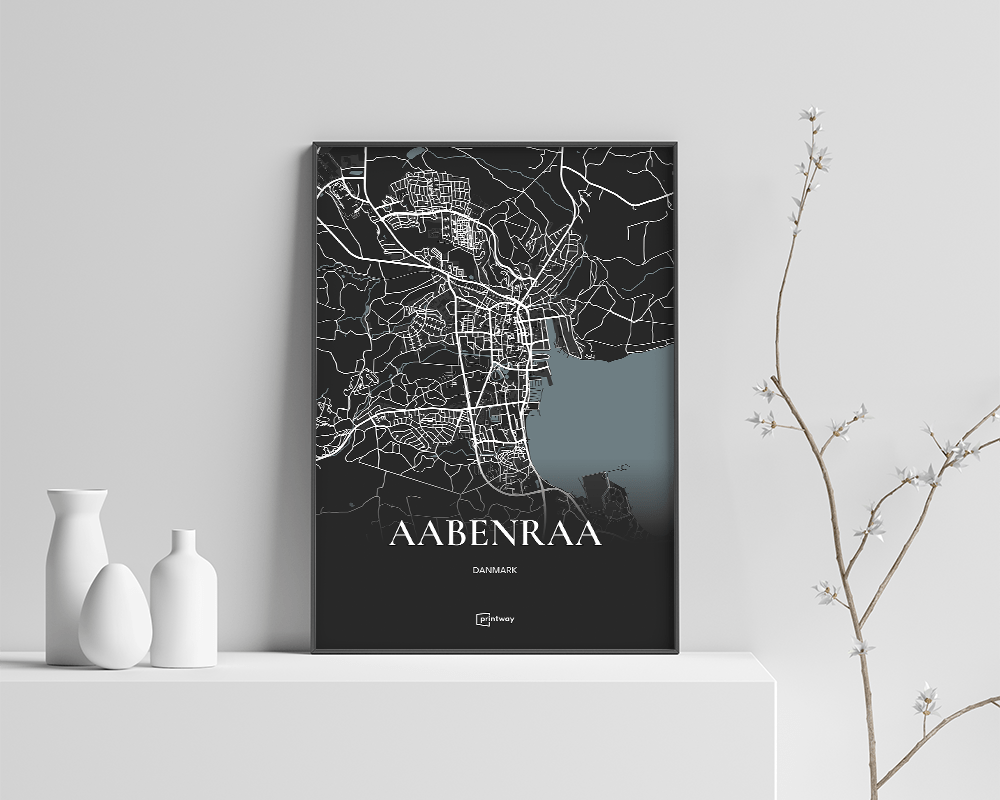 Aabenraa Bykort Plakat – Elegant Sort Design 70x100 cm