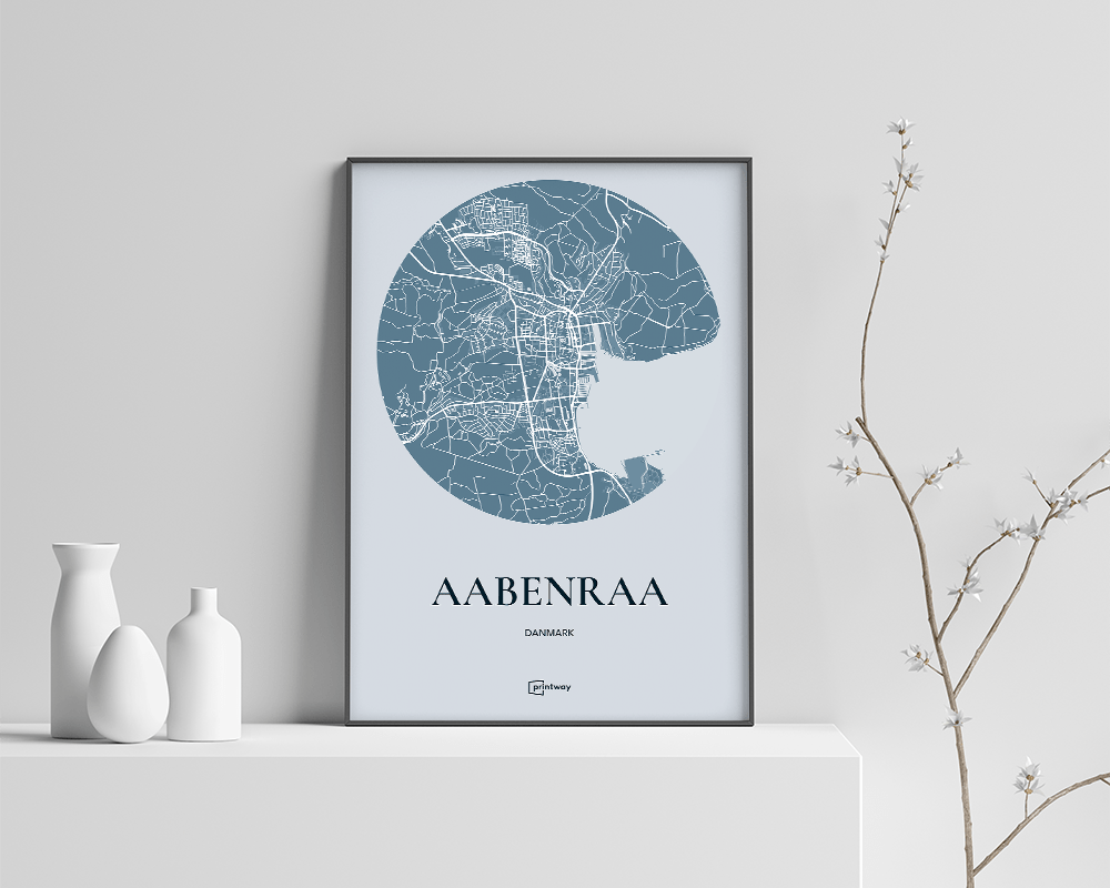 Aabenraa Bykort Plakat - Havblå Design til Dit Hjem