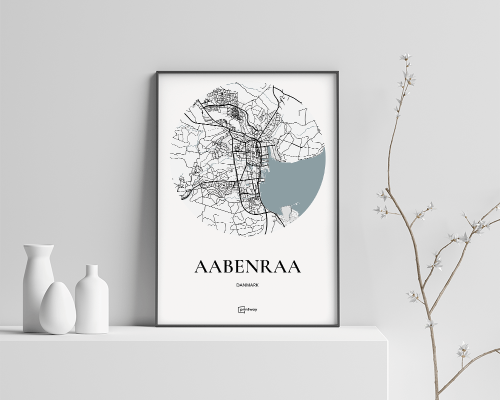 Aabenraa Bykort Plakat - Hvid Rundt 70x100 cm